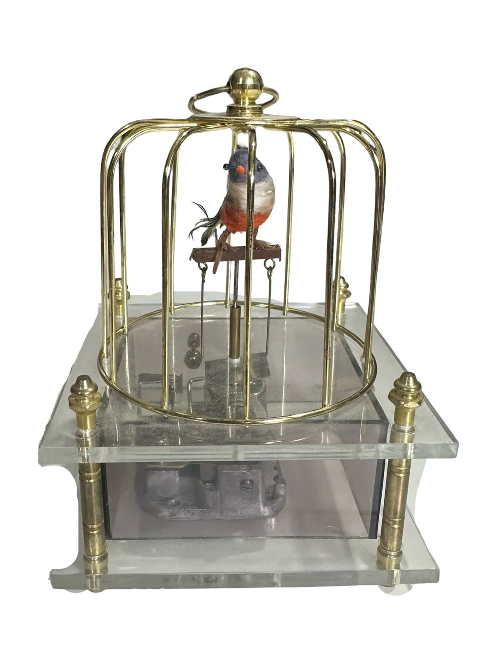 Gold Bird Cage Decorative Music Box with Orange & Gray Bird